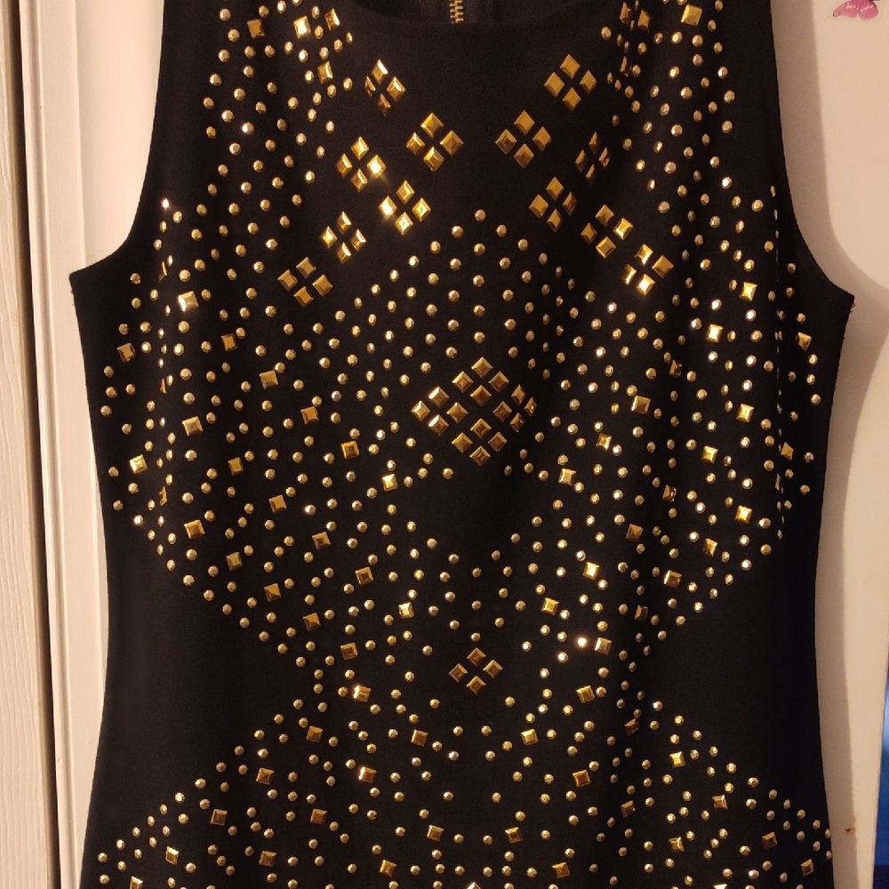 Almost Famous Black and Gold Mini Dress
